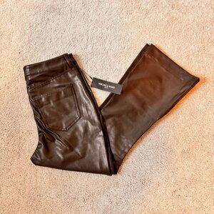 Veronica Beard Carson High Rise Ankle Flare Dark Chocolate Leather Flare Pants
